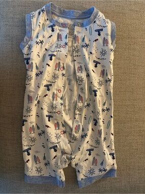 Sleeveless White & Blue Surf Print Baby One-Piece Bodysuit